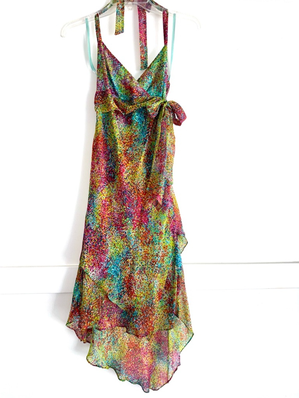 BCBGMaxAzria Multicolor Halter Tie High-Low Dress